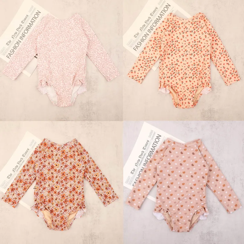 Bañador Floral de manga larga para bebé, traje de baño con protección UV, secado rápido, piscina, ropa de playa