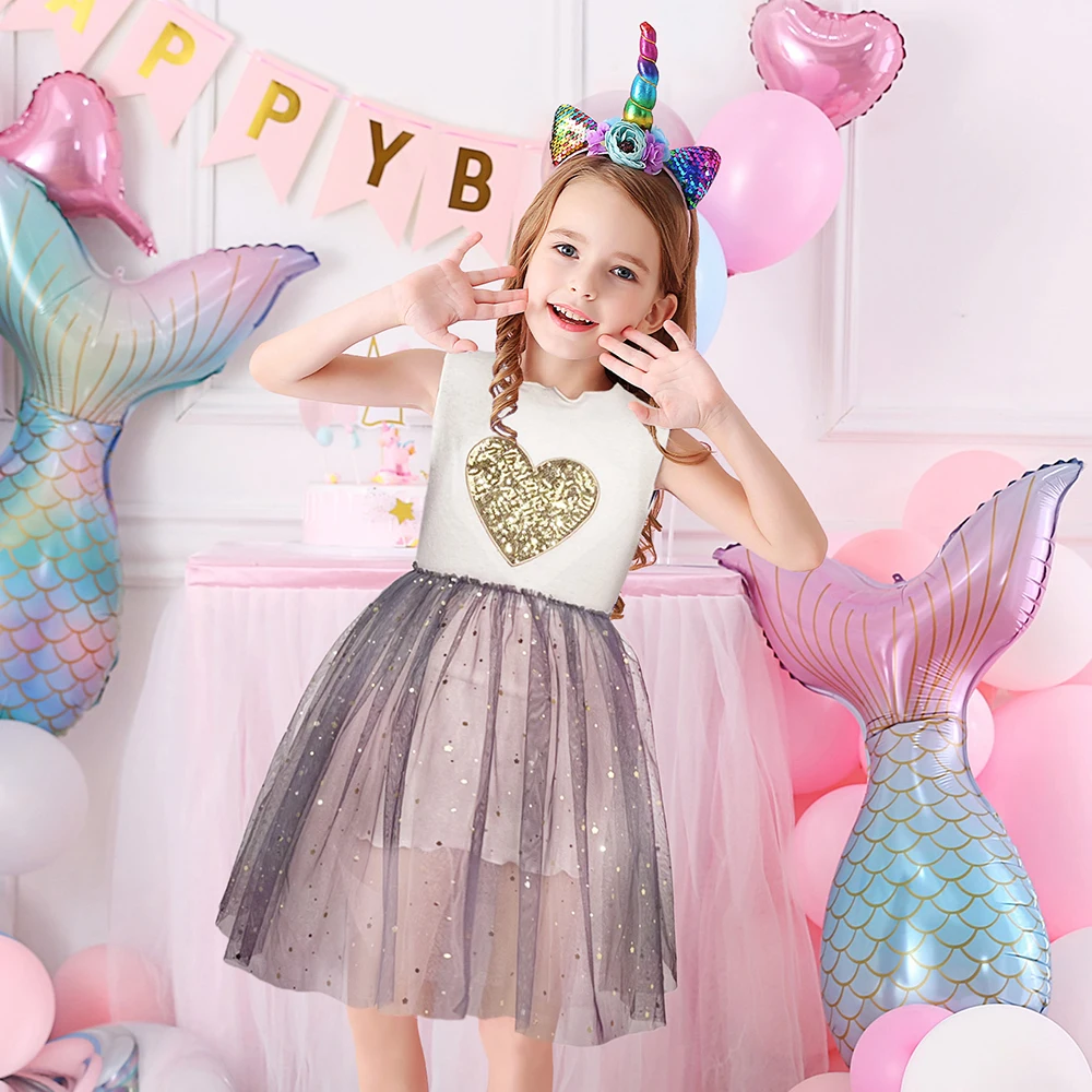 DXTON vestido sin mangas para niña de verano con lentejuelas corazón