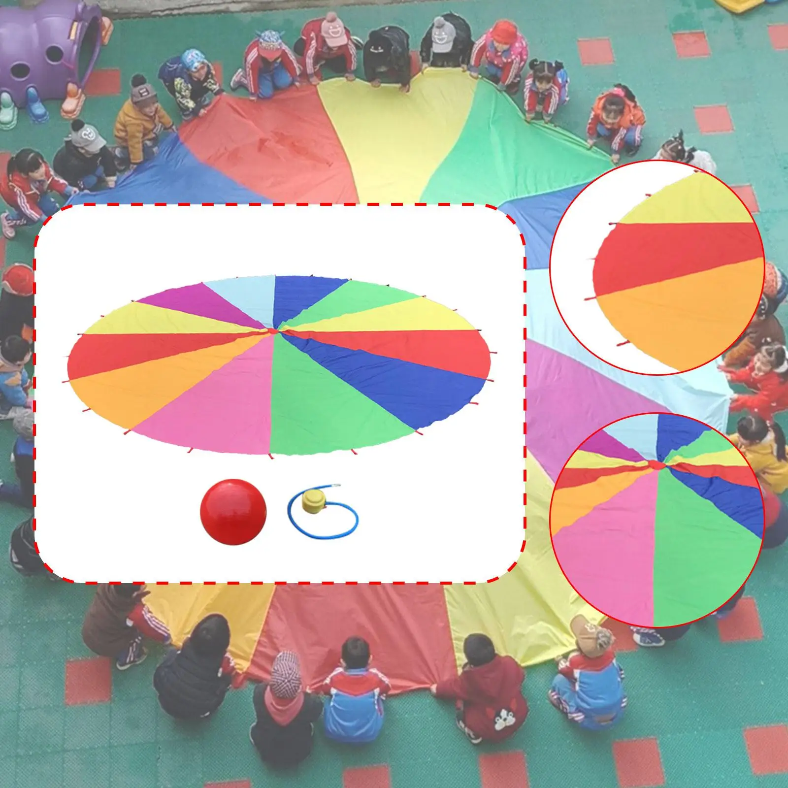 Rainbow Parachute Toy Sensory Training Hand Eye Coordination Color Perception Cooperative Game Team Game Rainbow Umbrella Beach