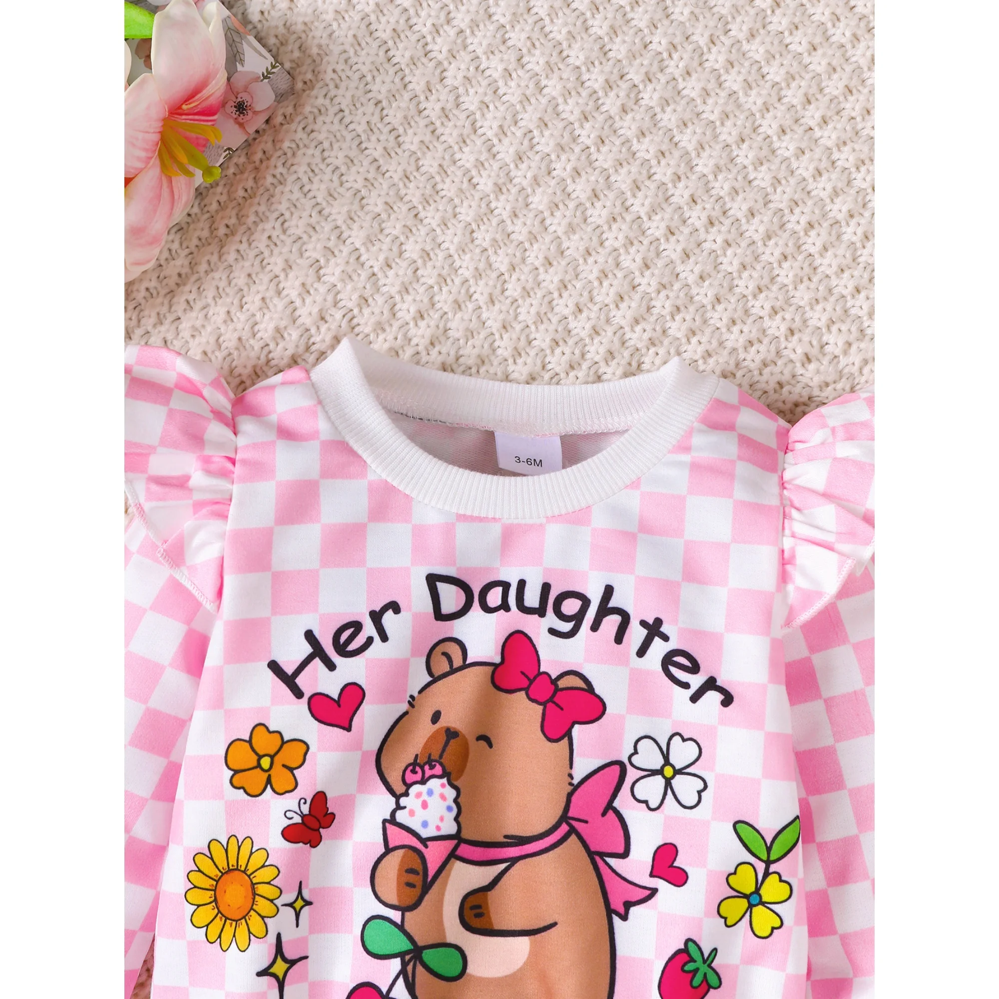 Conjunto de ropa rosa de manga larga para niña de 0 a 3 años, Top y pantalones con bonito patrón de dibujos animados, trajes para niña pequeña, primavera y otoño, 2 uds. - imagen 3