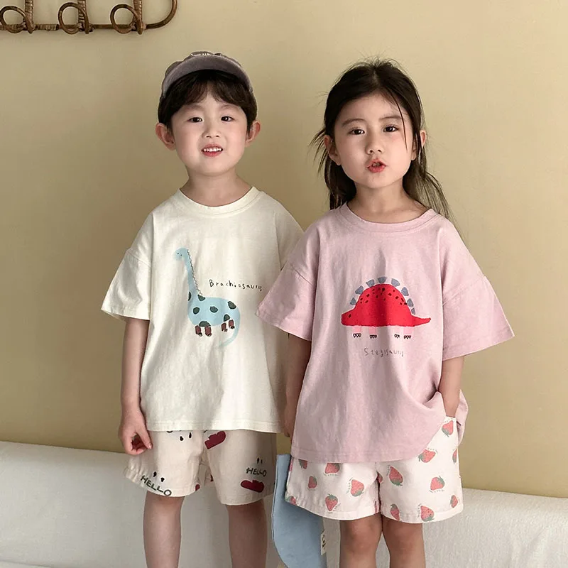 MILANCEL, nueva camiseta de verano para niños, camiseta con letras de dinosaurio de dibujos animados para niñas, camisetas holgadas de algodón para niños - imagen 4