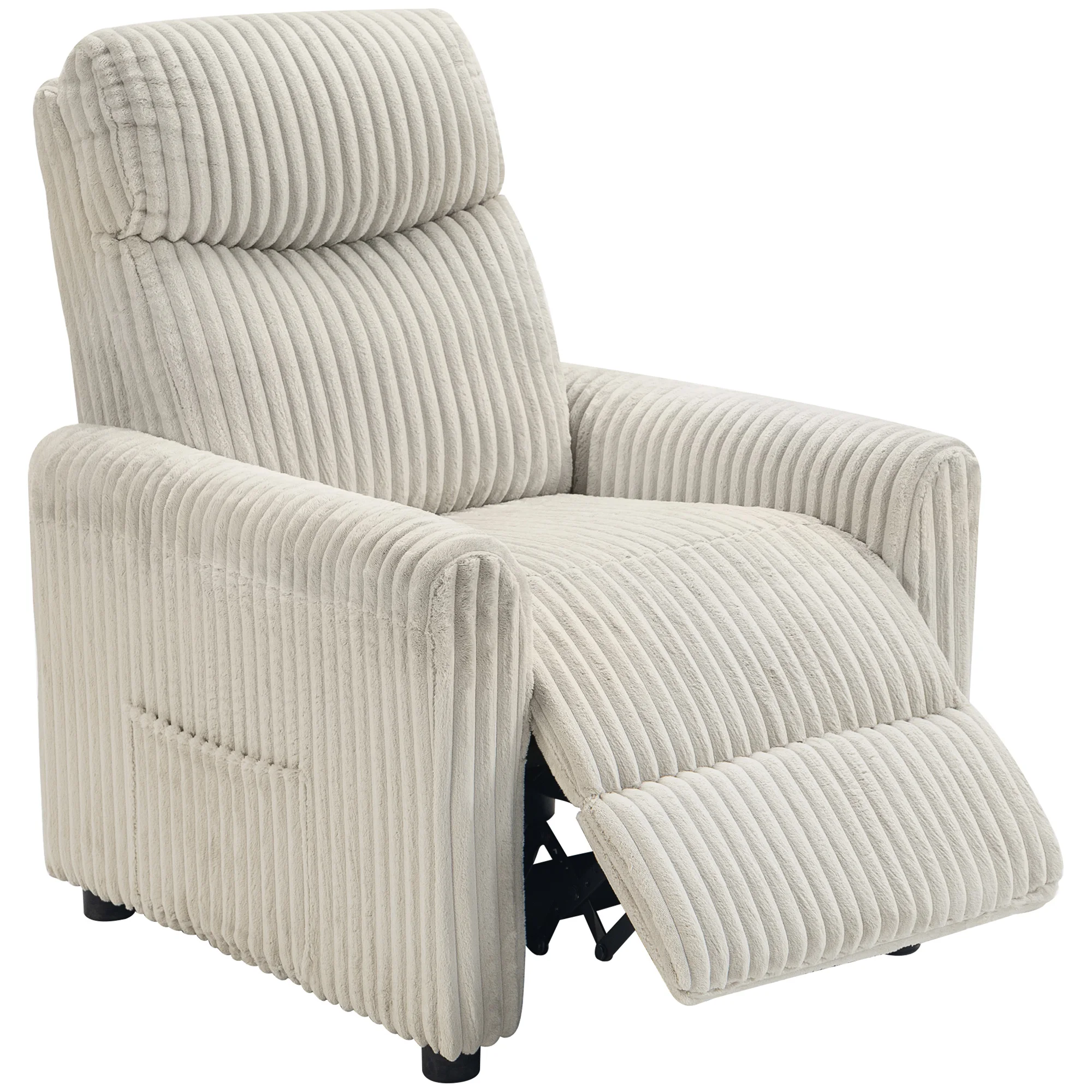 HOMCOM Sillón Relax Reclinable, Sillón Reclinable Manual, Tapizado en Pana, Instalación Rápida, Reposapiés, Acolchado Grueso, para Salón, Dormitorio, Oficina, Crema