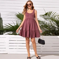 Vestidos de maternidad de verano en forma de A para mujeres embarazadas, ropa para madres, vestido sin mangas, ropa para premamá, vestidos con dobladillo de hoja de loto