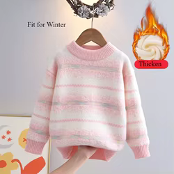 Jersey de punto rayas manga larga para niñas – Cuello redondo