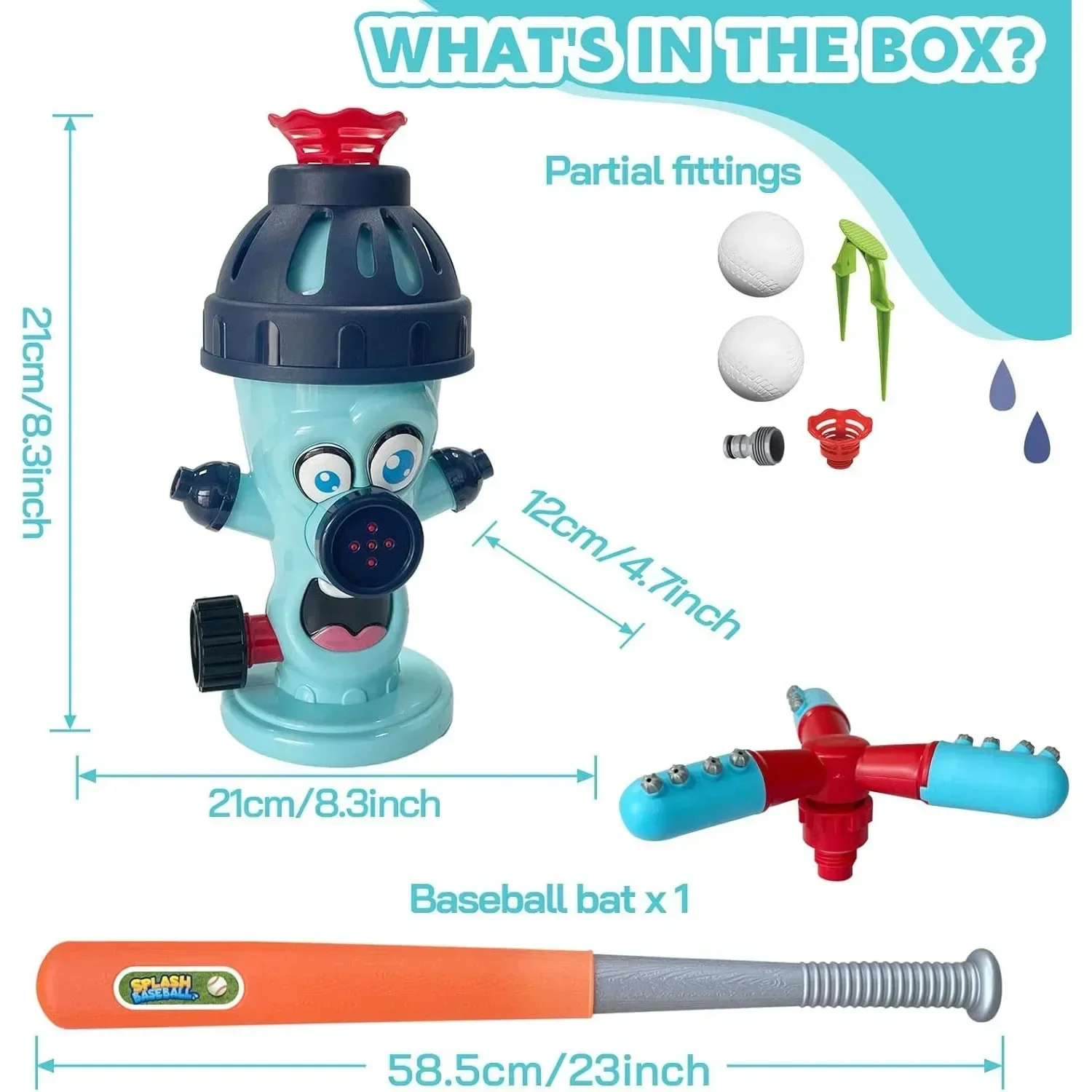 Juego de rociadores de agua 2 en 1 para niños, máquina de lanzamiento de béisbol, juguete de rociador de agua hidratante con 2 cabezales de rociador, 4 bolas - imagen 2