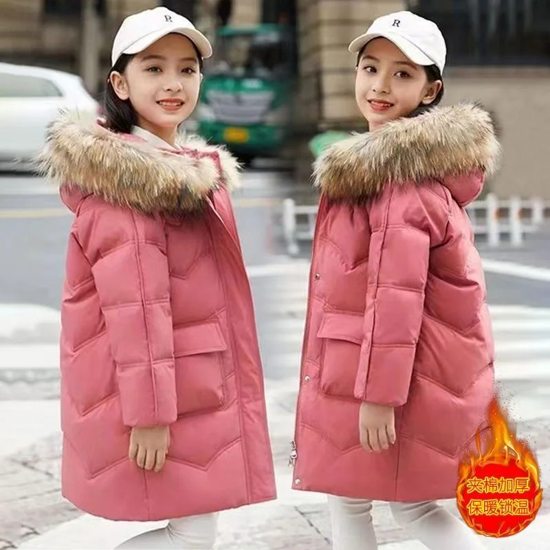 Chaqueta acolchada de invierno para niña con capucha de felpa - imagen 3