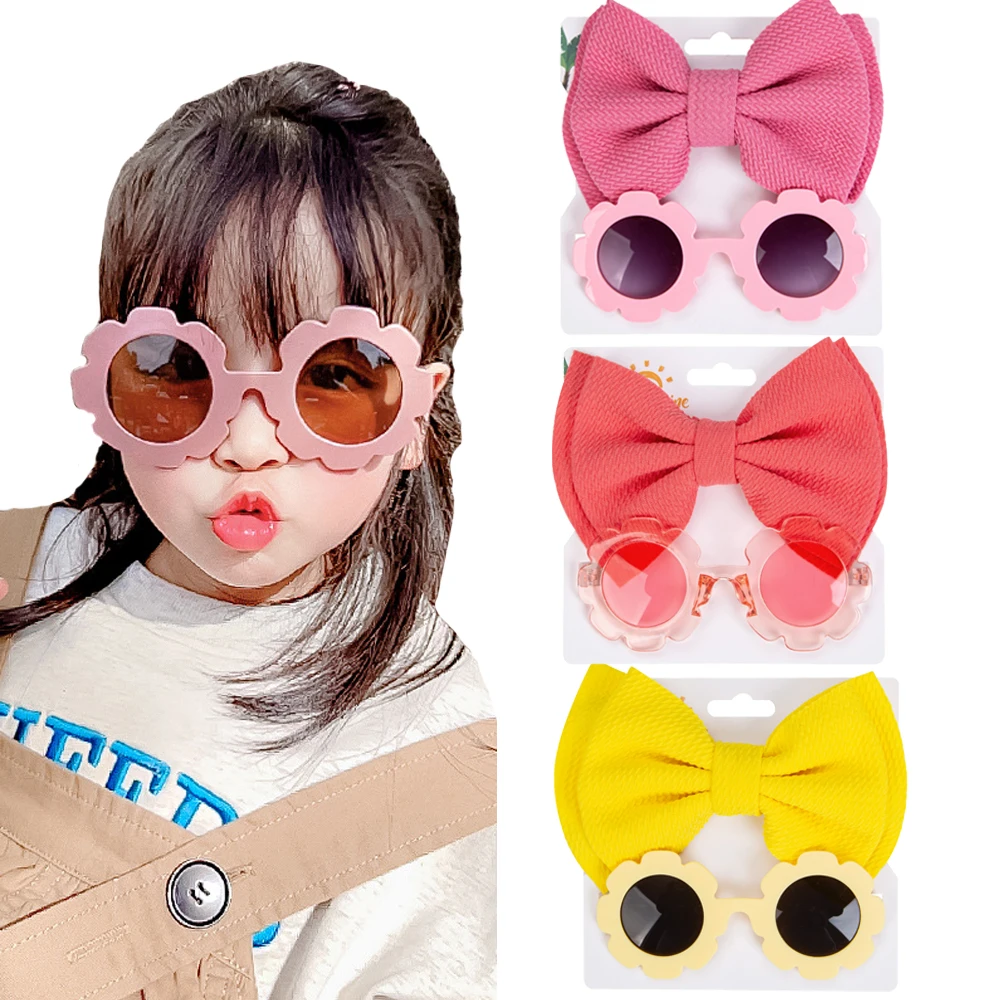 2 unids/set gafas de sol redondas de flores diademas de nailon elástico para bebé Bohemia playa gafas de sol para la playa niños Puff Bullet Arcos Headwear