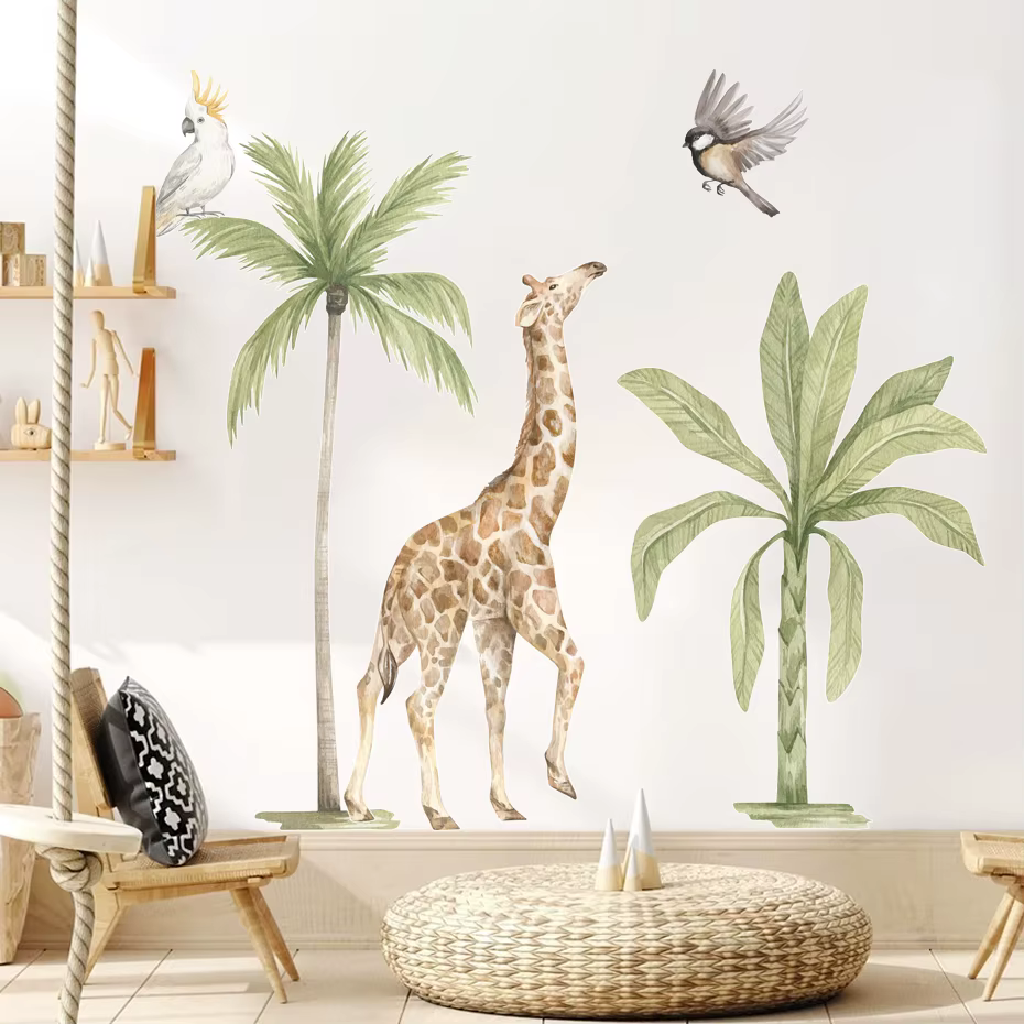 Pegatinas de pared guardería jirafa y animales africanos acuarela - imagen 5