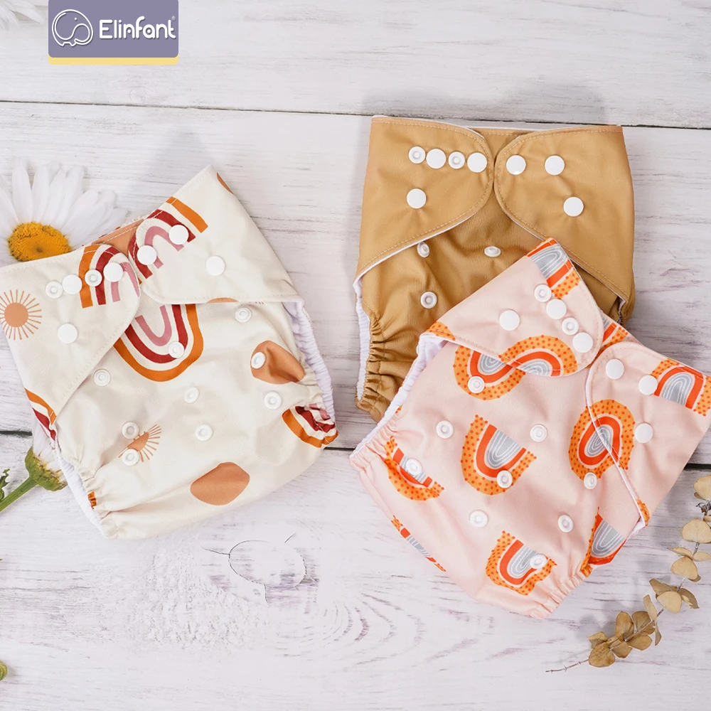 Elinfant 3 pañales de tela lavables de talla única, pañales de tela reutilizables impermeables para bebés de 3 a 15kg
