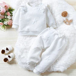 Conjunto otoño-invierno para niñas con lazo y estrella - blanco