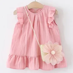 Vestido niña algodón sin mangas – Dibujos animados bolso flores
