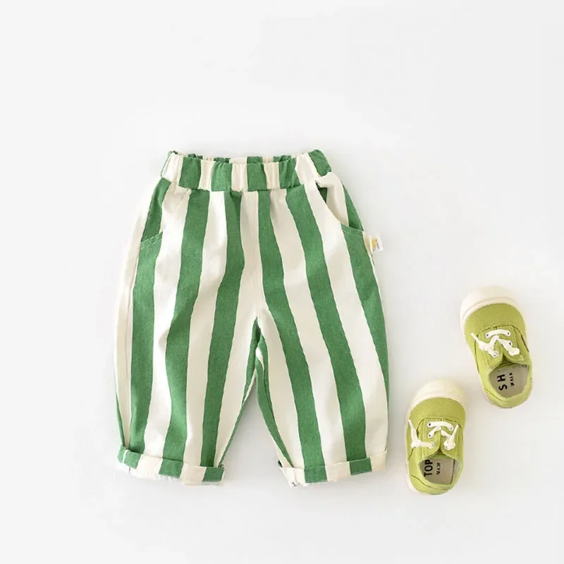 Pantalones de algodón a rayas con bolsillos para bebé otoño - imagen 3