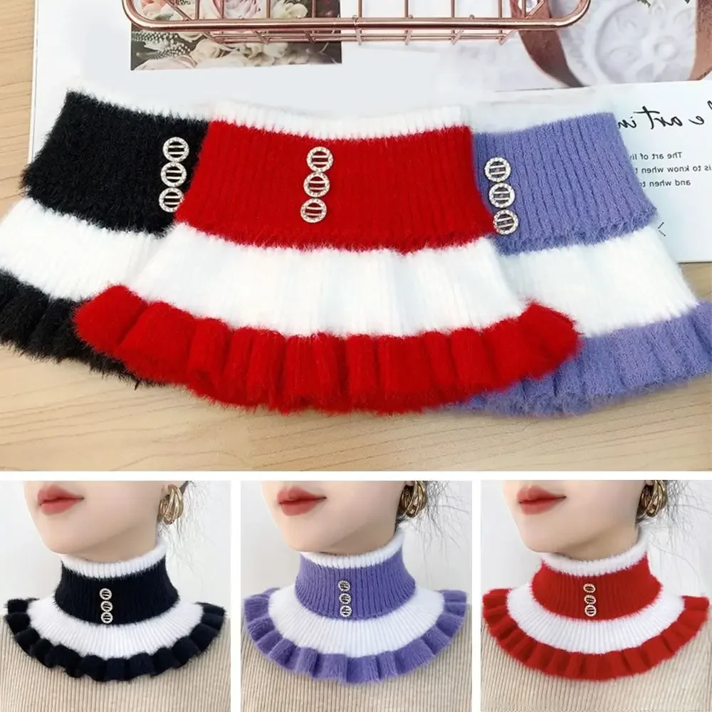 Invierno terciopelo volante grueso visón raya diamante cuello falso calentador de cuello bufanda cálida protector de cuello bufanda - imagen 3