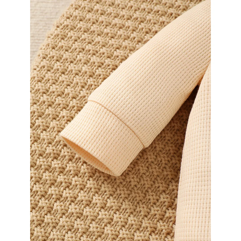 Conjunto de ropa para bebé recién nacido de 0 a 6 meses, mono de manga larga de Color sólido con sombrero, ropa suave infantil de estilo Simple a la moda - imagen 5