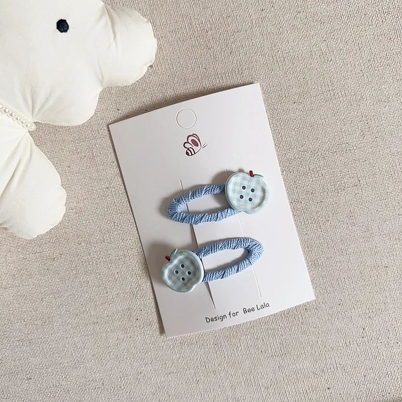 2 unids/set diseño creativo Kawaii coreano niños niña Clip de pelo lindo a cuadros Apple Bang Clip LATERAL para bebé accesorios para el cabello de resina - imagen 3