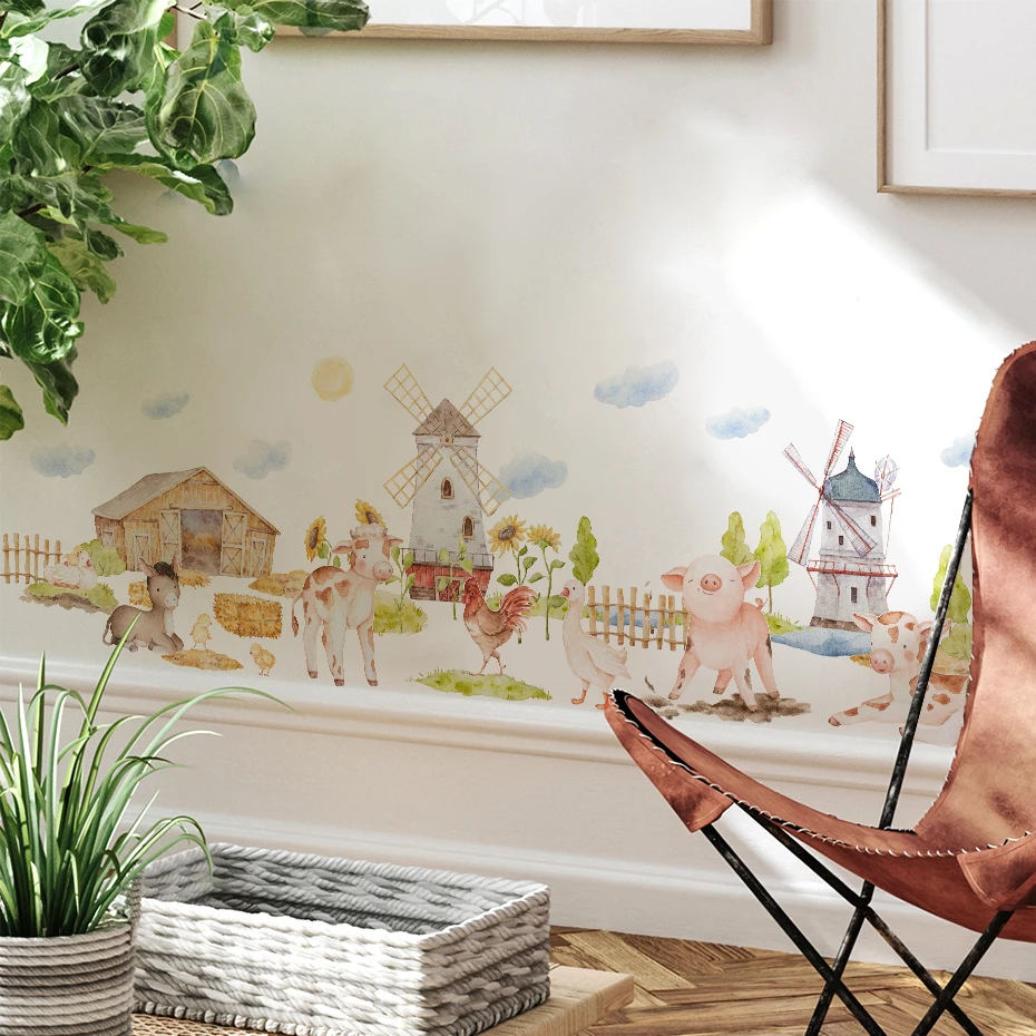 Vinilos pared infantil animales granja acuarela dormitorio salón - imagen 2