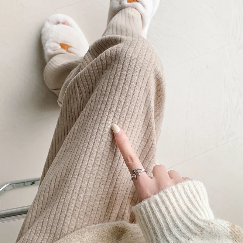 Pantalones premamá de punto suave con pierna ancha para otoño