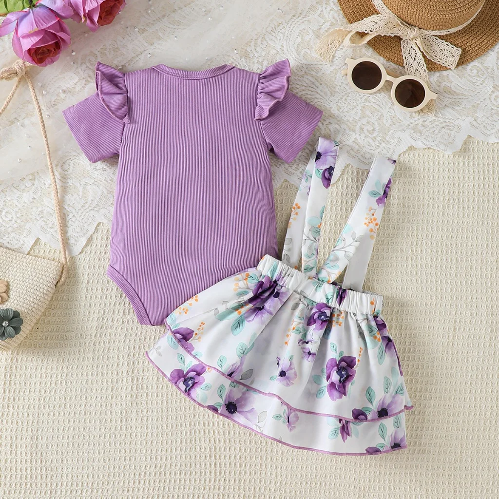 Conjunto de ropa para niña recién nacida, Top de manga corta + Falda corta con tirantes, ropa de verano bonita y versátil para bebé de 1 a 12 meses, 2 uds. - imagen 5