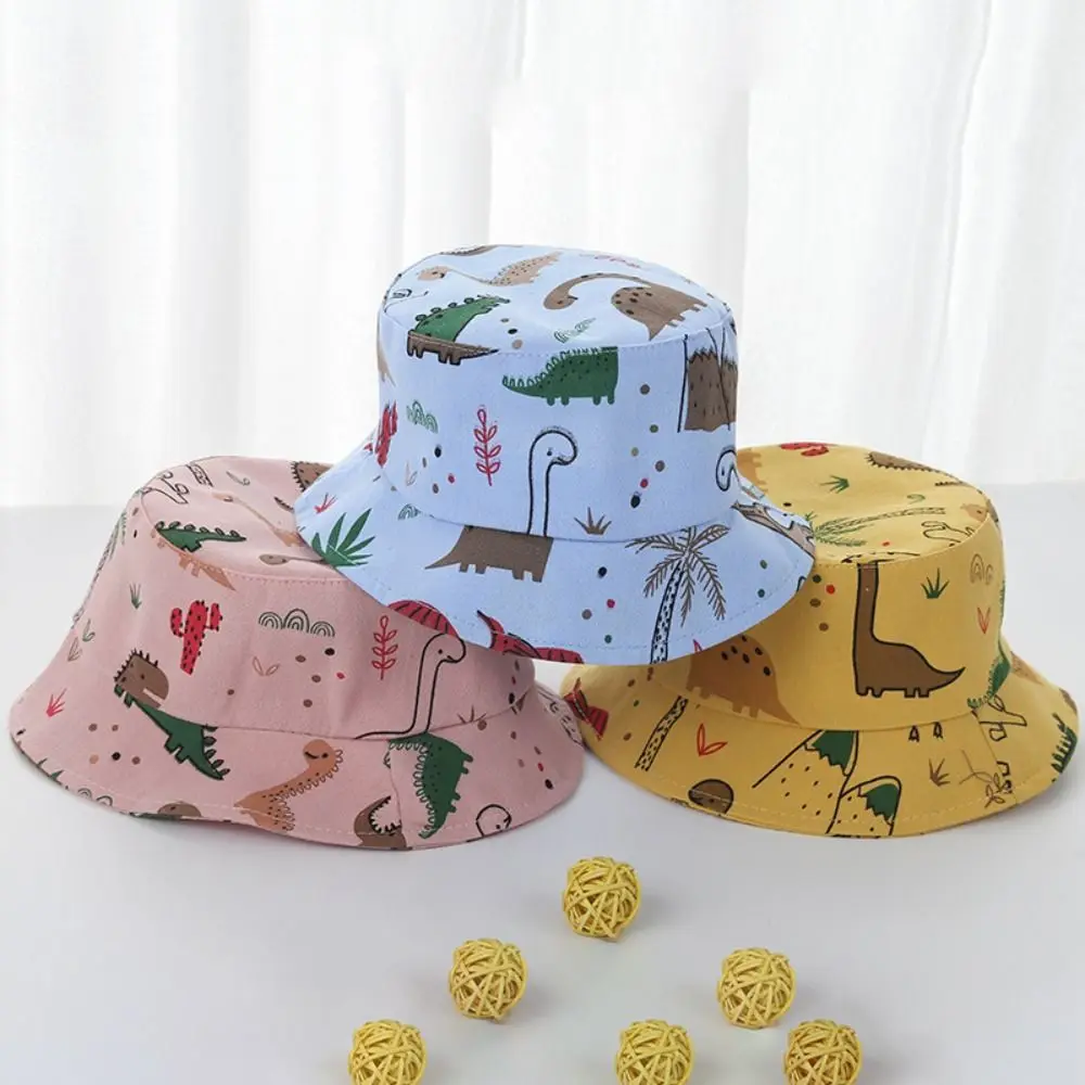 Gorros de cubo para bebé con estampado de dinosaurio de dibujos animados de verano, protección ajustable para el cuero cabelludo, sombrero de playa, protector solar para niños, sombrero para niñas - imagen 5
