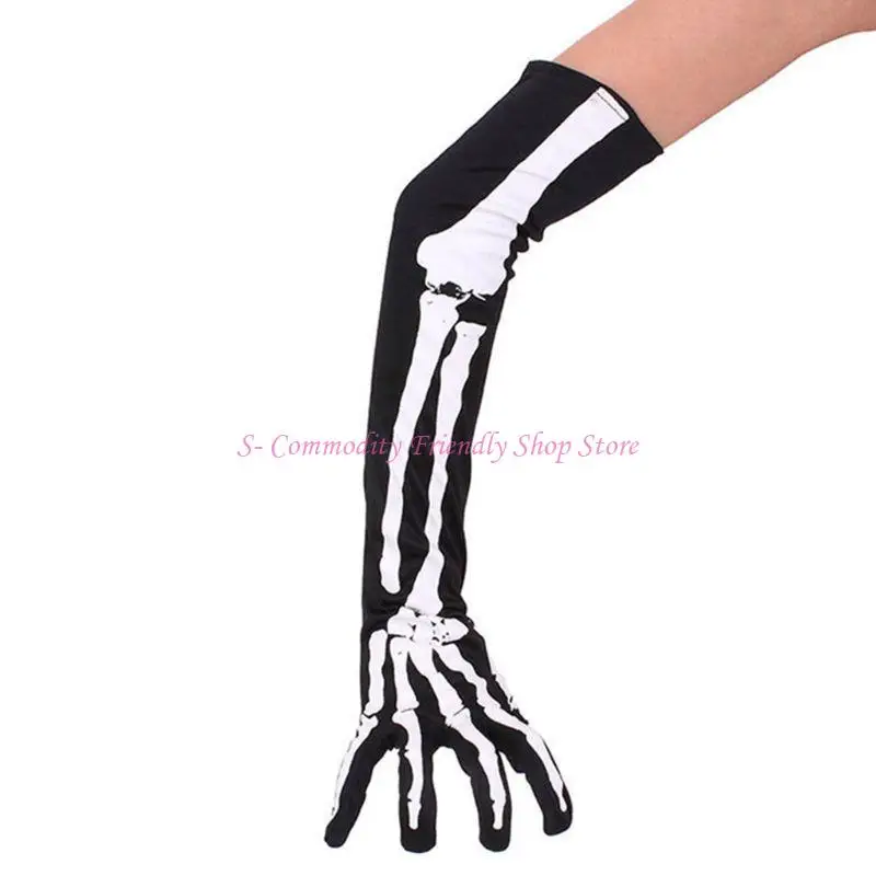 85AE Mujeres Halloween Cosplay Calavera Esqueleto Hueso Guantes Muslo Altas Calcetines - imagen 5