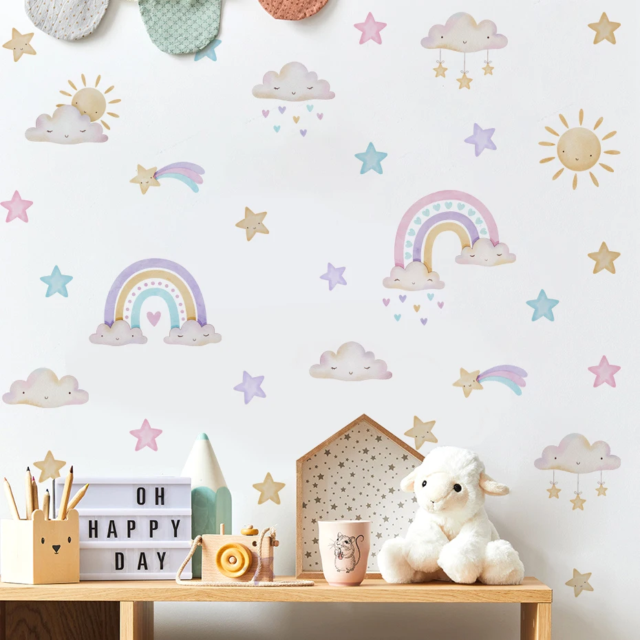 Pegatinas de pared nubes estrellas arcoíris – Decoración habitación bebé