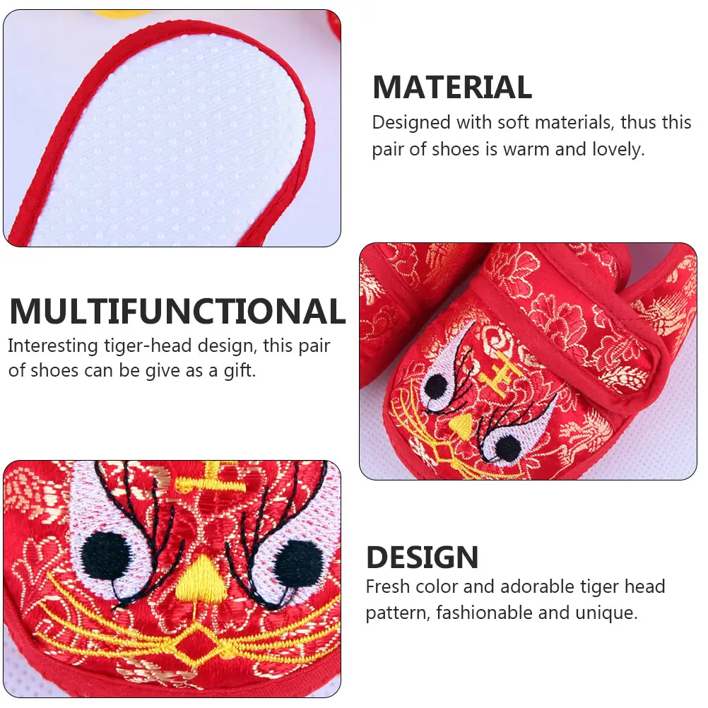 1 par de zapatos de bebé bordados con patrón de cabeza de tigre, zapatos infantiles antideslizantes y cálidos, ropa informal cómoda y elegante - imagen 2