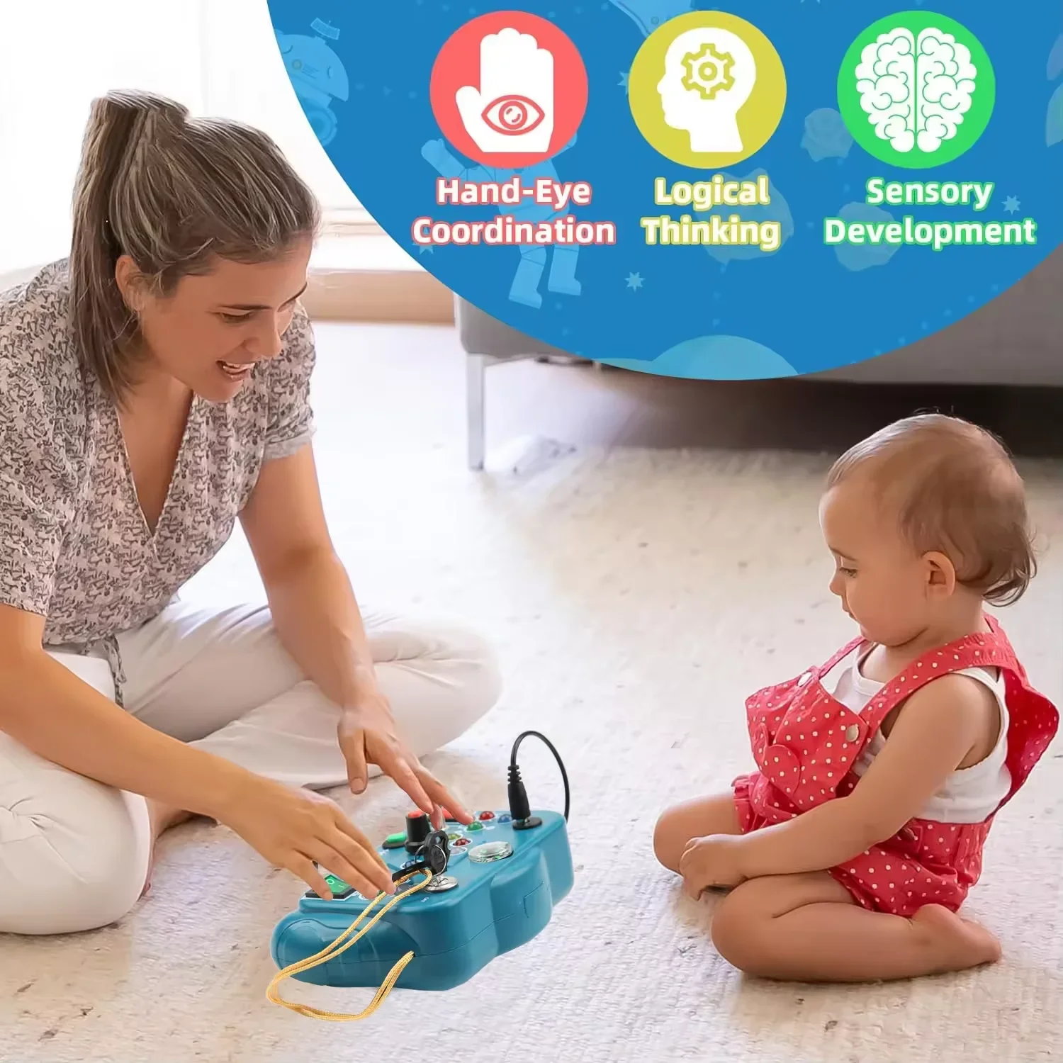 Tablero ocupado Montessori, juguetes sensoriales de dibujos animados con luz LED, tablero de Control de encendido y apagado, juego de rompecabezas eléctrico portátil para 2-4 años - imagen 4