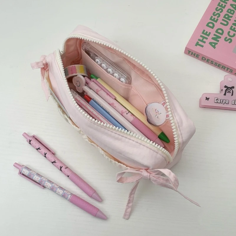 Bolsa de lápices con lazo Ins, papelería portátil para estudiantes, bolsa de almacenamiento de gran capacidad, bolsa para bolígrafos Simple de alto valor, suministros escolares - imagen 4