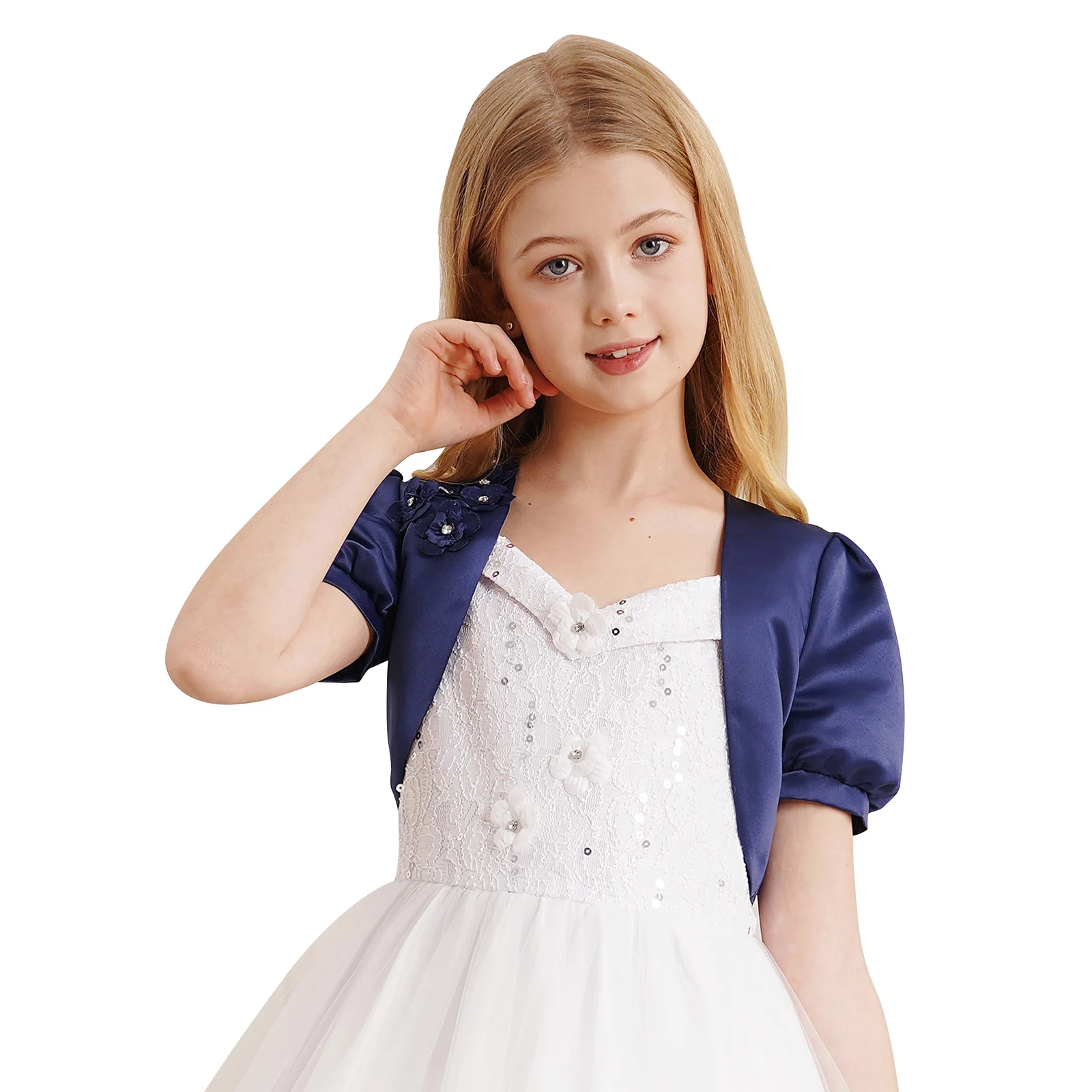 Chaqueta bolero satén con flores para niña - imagen 2