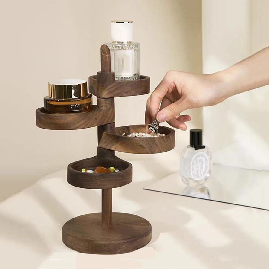 Estante de almacenamiento giratorio multicapa de madera, estante de almacenamiento de llaves para puerta de entrada, caja de almacenamiento de accesorios de escritorio de madera maciza creativa - imagen 3