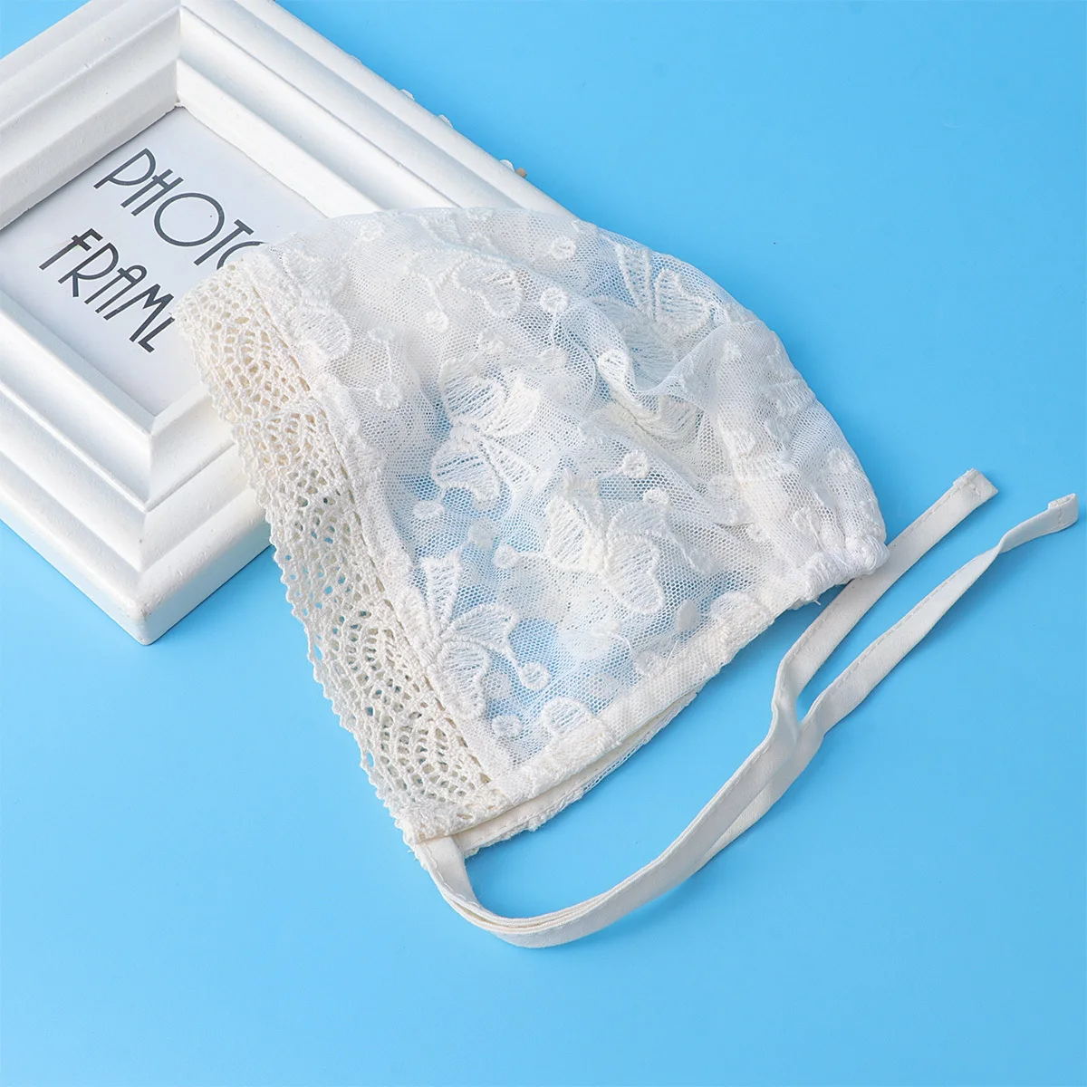 Gorro de encaje para bebé, gorro transpirable de algodón con lazo y lazo, talla infantil M, bonito gorro con decoración floral para bebé - imagen 5