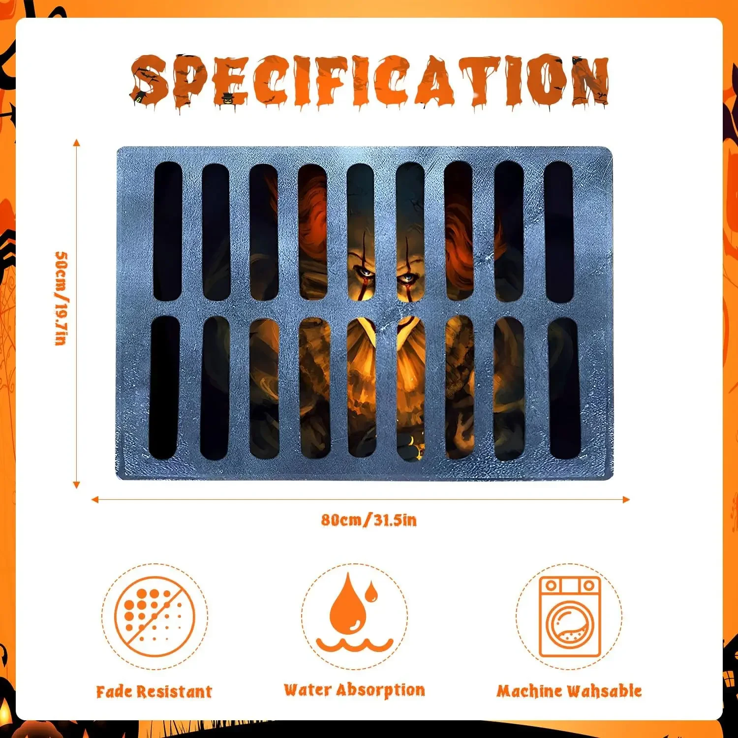 Alfombra de terror con cubierta de alcantarilla 3D para Halloween, alfombra de Halloween, trampa de payaso, felpudo de visión, cocina, baño, dormitorio, alfombrillas decorativas - imagen 5