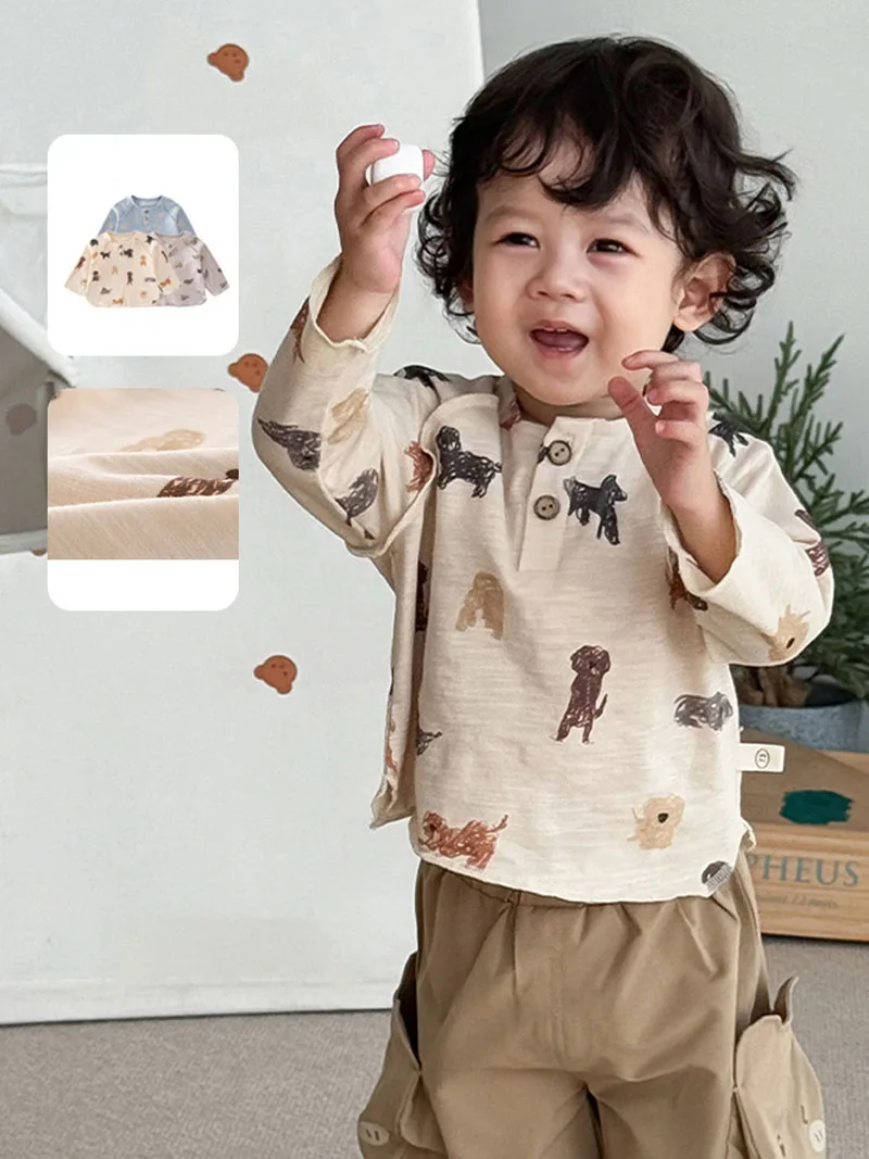MILANCEL, nueva camiseta de otoño para niños, 9M-5T, perro de dibujos animados, pollo, camisa de fondo para niñas pequeñas, camisetas holgadas dulces con estampado completo para niños