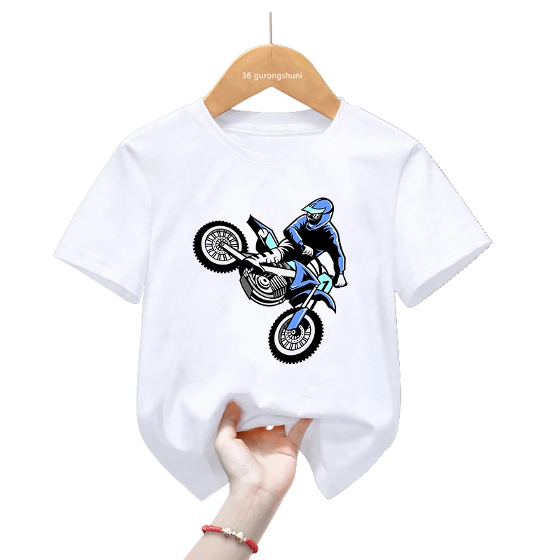 Camiseta con estampado de Motocross para niñas y niños, ropa divertida y fresca, moda de verano - imagen 4