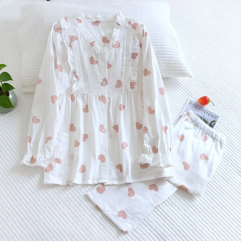 Conjuntos de ropa de dormir de maternidad y lactancia de algodón de manga larga, ropa de casa para embarazo, pijamas finos para amamantar, trajes para camisón de Hospital - imagen 3