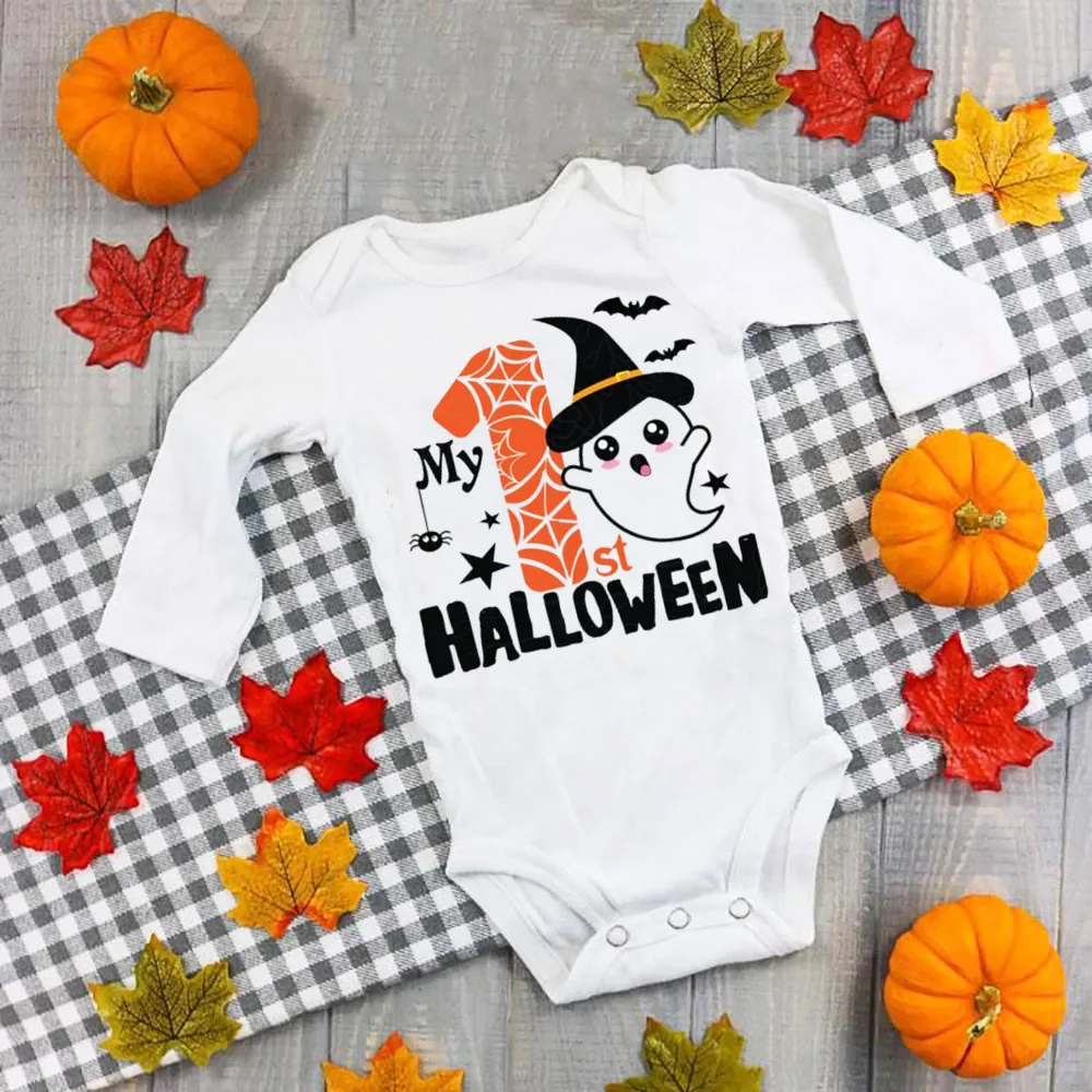 Mi primer mameluco de Halloween para bebé, mono infantil con estampado de fantasma de Halloween, mono de manga larga para recién nacido, traje de Cosplay de Halloween - imagen 2