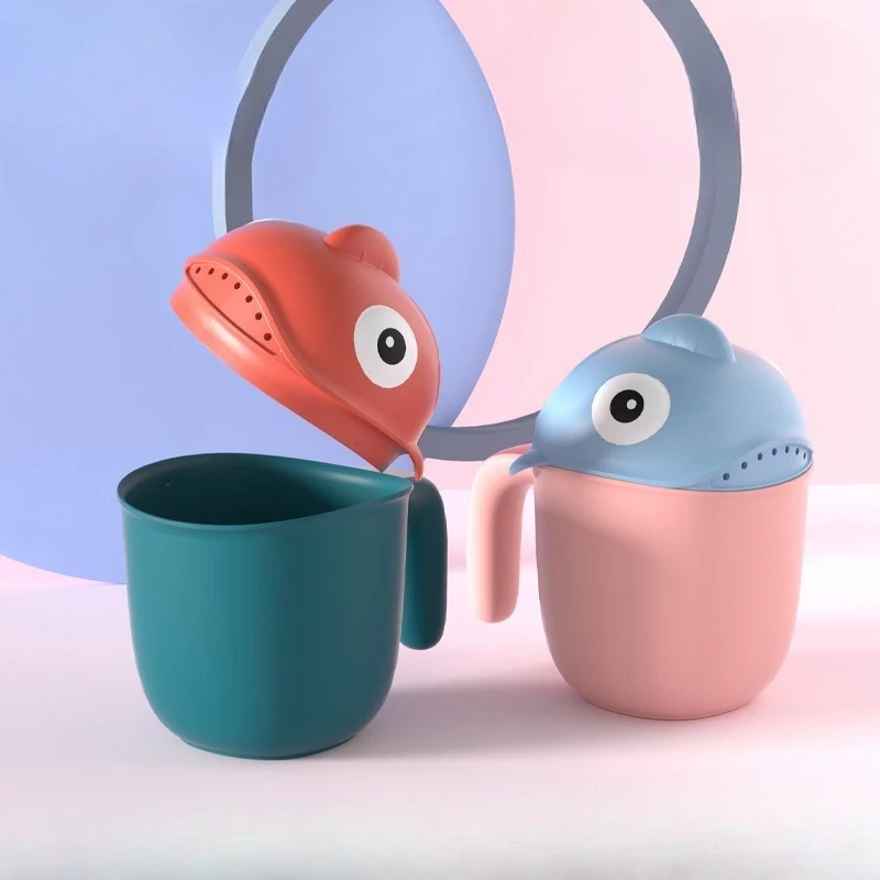 Taza de champú de dibujos animados para niños, champú de plástico para bebés, taza de tiburón, champú de baño para bebés recién nacidos, cuchara de ducha de 6,3 pulgadas