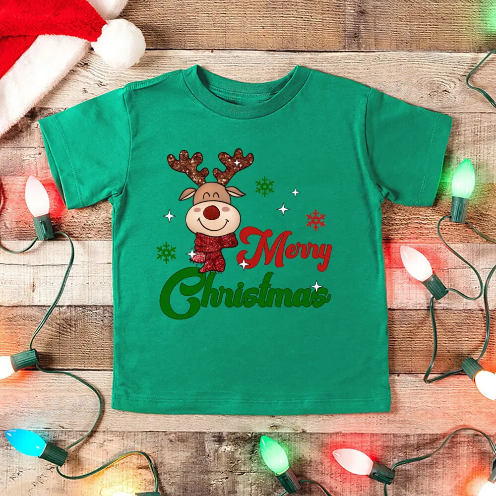 Feliz Navidad Santa ciervo impreso niños camisa Navidad Perty niño traje camiseta vacaciones niños niñas ropa niño camisas camiseta - imagen 3
