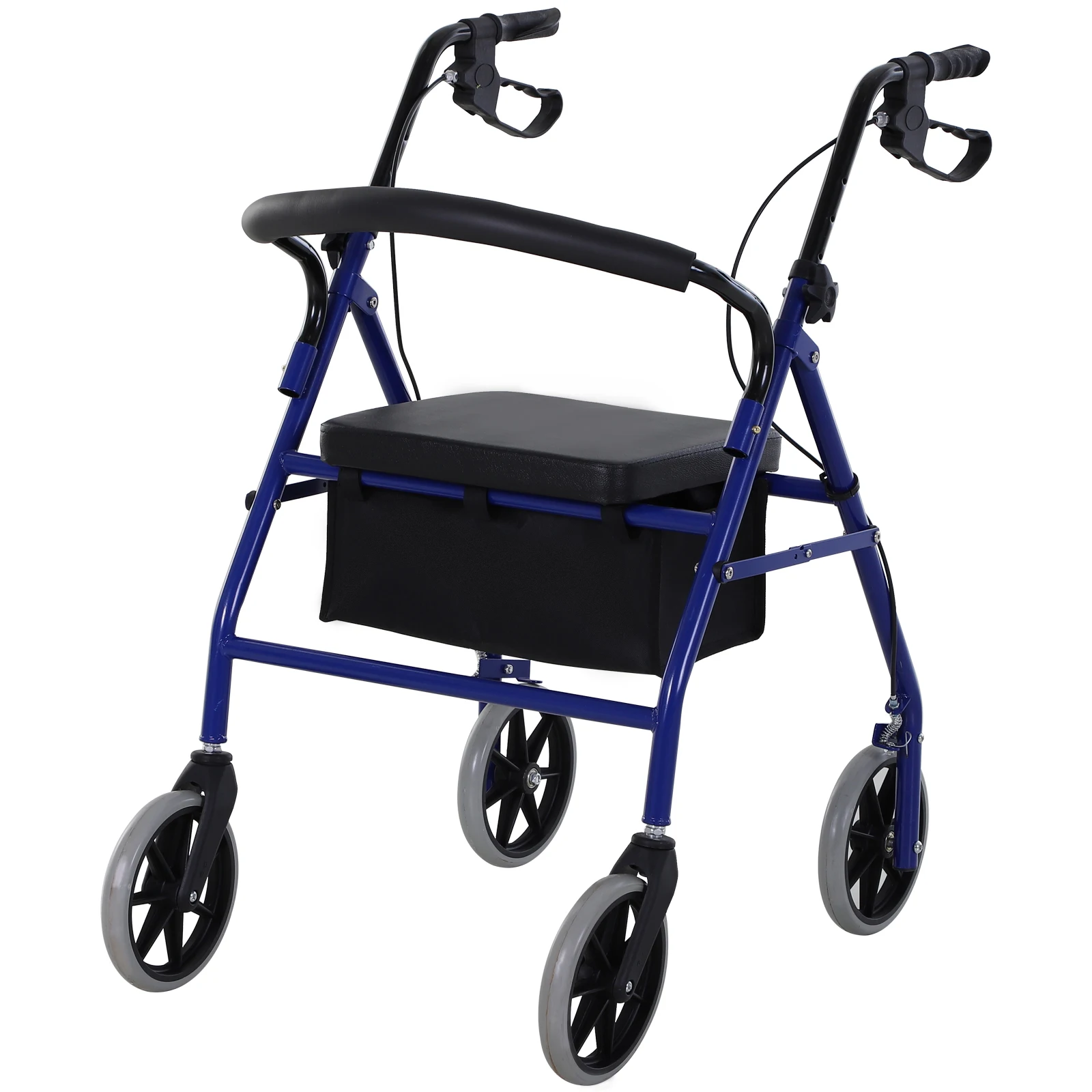 Andador para Adultos Plegable 2 en 1 con Asiento Acolchado Frenos Bolsa Incorporada Metal 77x55.5x84-93 cm Azul y Negro - imagen 2