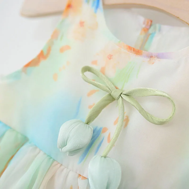 Conjuntos de 2 piezas de vestido de verano para niña pequeña, vestidos coreanos de princesa sin mangas de malla de algodón con flores + sombrero, ropa de Boutique para niños B110 - imagen 5