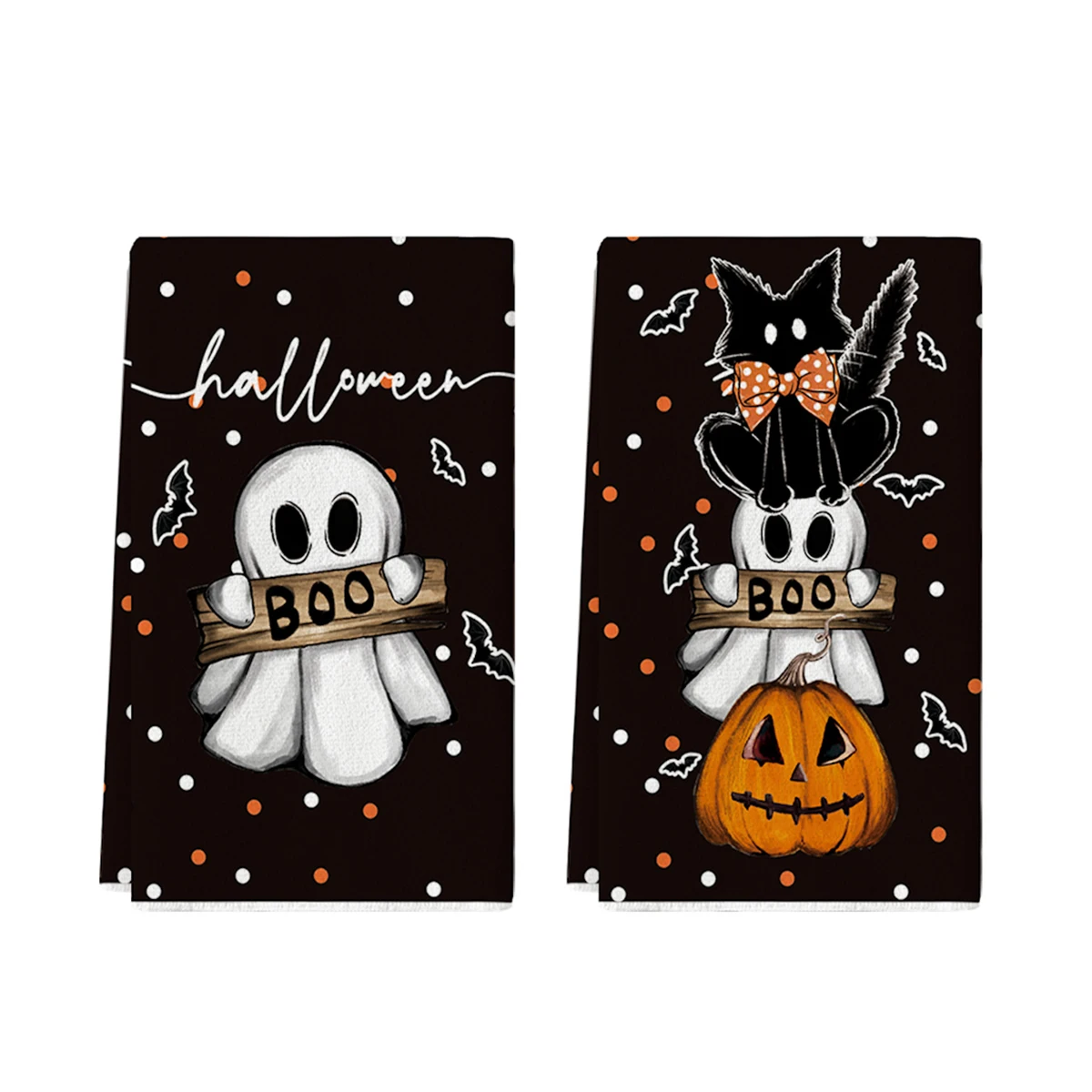 2 uds feliz Halloween calabaza fantasma cráneo murciélago estampado cocina paños de cocina toalla hecha a mano absorbente plato para decoración del hogar