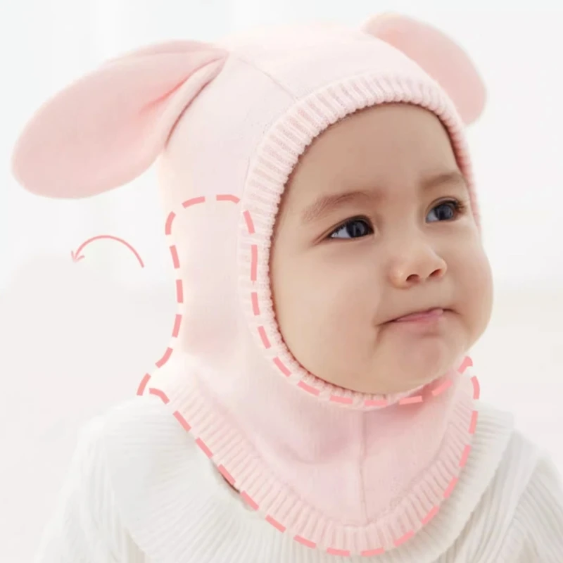 Gorro de lana de punto para bebé, gorro cálido con Orejas de conejo para niños, protección para el cuello al aire libre, otoño e invierno, 6-18 meses - imagen 5