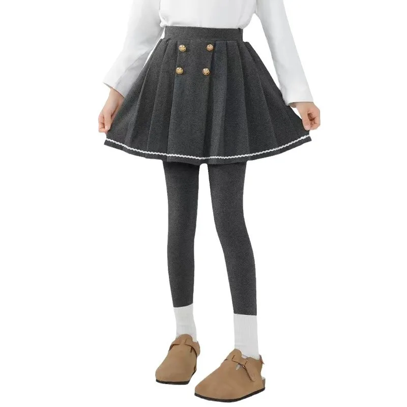 Nueva llegada de algodón flaco grande niños niñas falda Leggings alto elástico sólido primavera adolescentes pantalones de Yoga para 120-160 cm - imagen 2