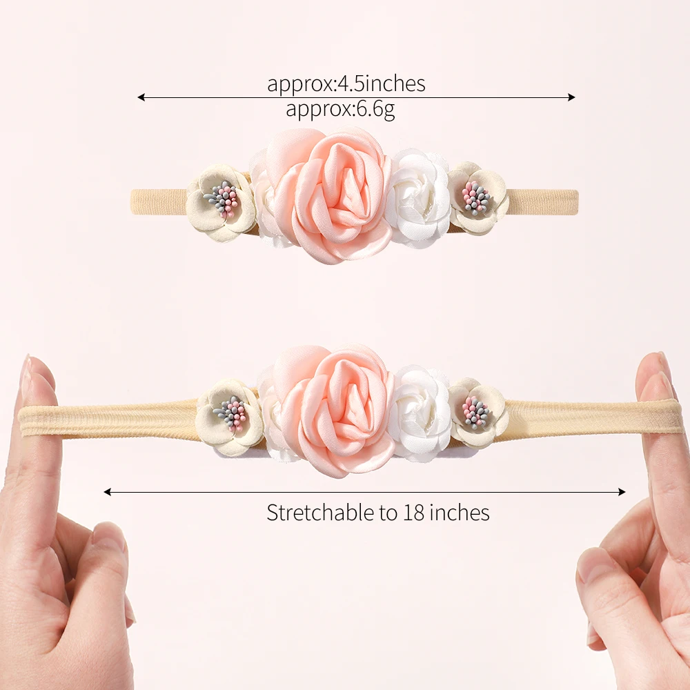 Diademas elásticas de nailon con lazo y flores para bebé niña - imagen 4