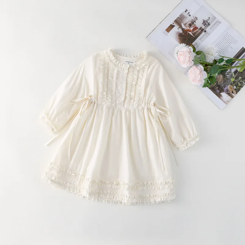 MILANCEL, nuevo estilo de primavera, vestido de manga larga para niñas de 2 a 6 años, dulce vestido de princesa con volantes de Color sólido, ropa coreana para niños - imagen 4