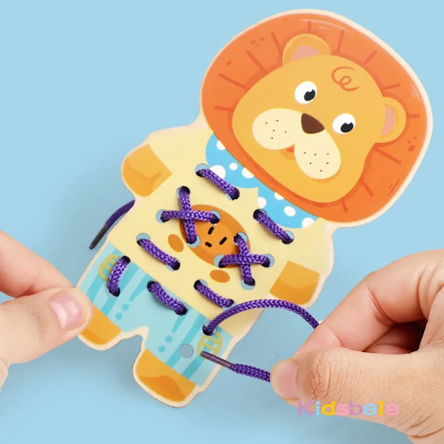Juguete Montessori de enhebrar cordones con animales y fruta - imagen 5