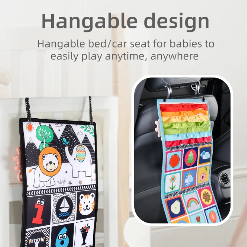 Libro de tela plegable de alto contraste con espejo de seguridad para bebé, juguete sensorial Montessori para regalo - imagen 4