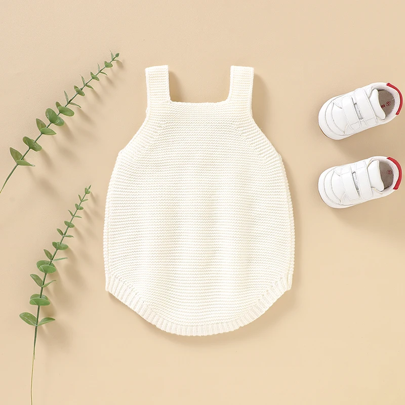Body de punto para bebé, ropa con tirantes para niño, monos lisos a la moda de 0 a 18M, mono sin mangas para recién nacidos, niños y niñas, verano - imagen 3