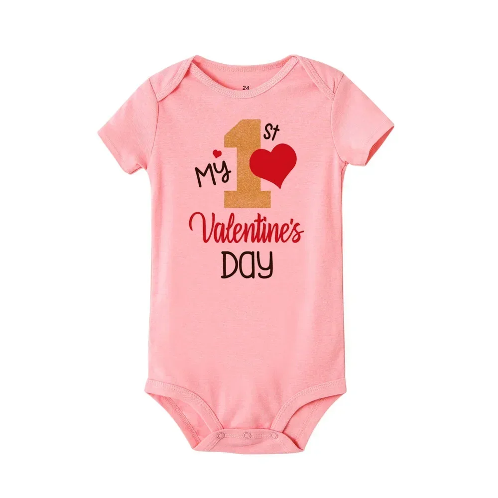 Mi primer mamelucos del Día de San Valentín recién nacido bebé niña 1er mono de San Valentín lindo primer mamelucos del Día de San Valentín trajes - imagen 5