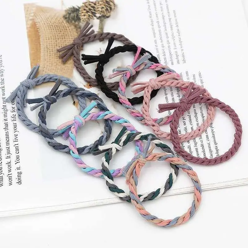 Lazo para el pelo a juego de colores de estilo coreano para niñas, diadema trenzada para el cabello, banda elástica para el cabello, accesorios de moda para niños de calle, 2 piezas por juego - imagen 4